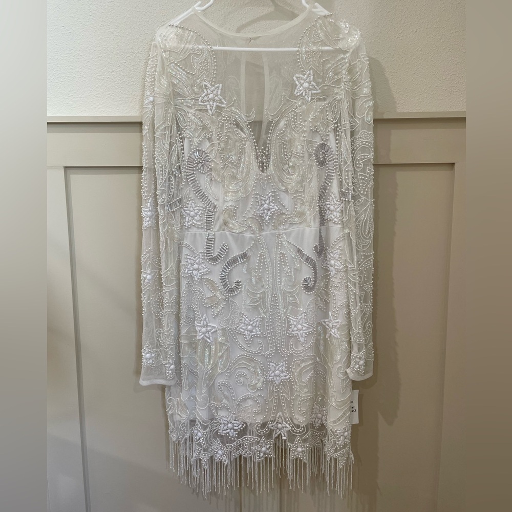 NWT ASOS Edition White Beaded Mesh Fringe Mini Dress Plus Bridal Wedding - Picture 5 of 15